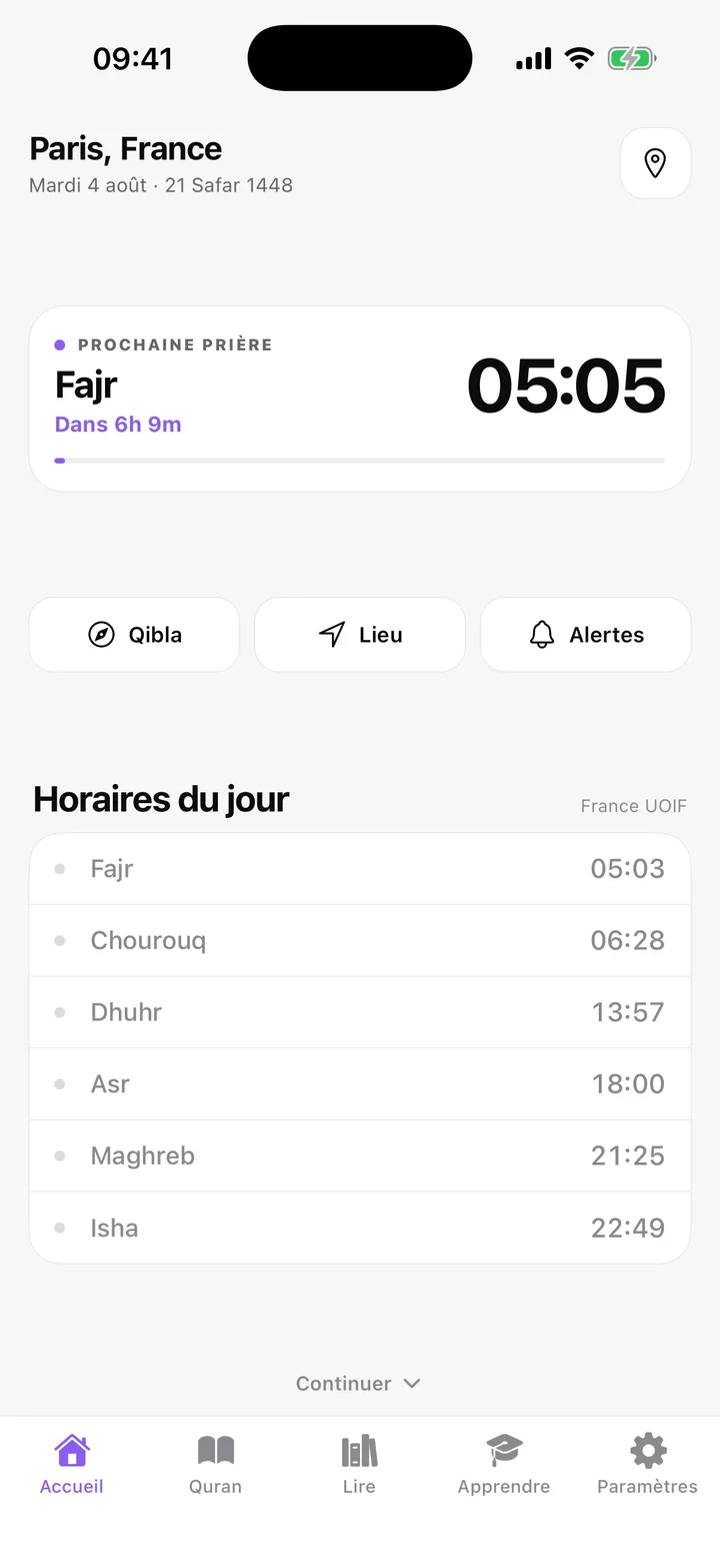 Horaires de prière dans Muslimin
